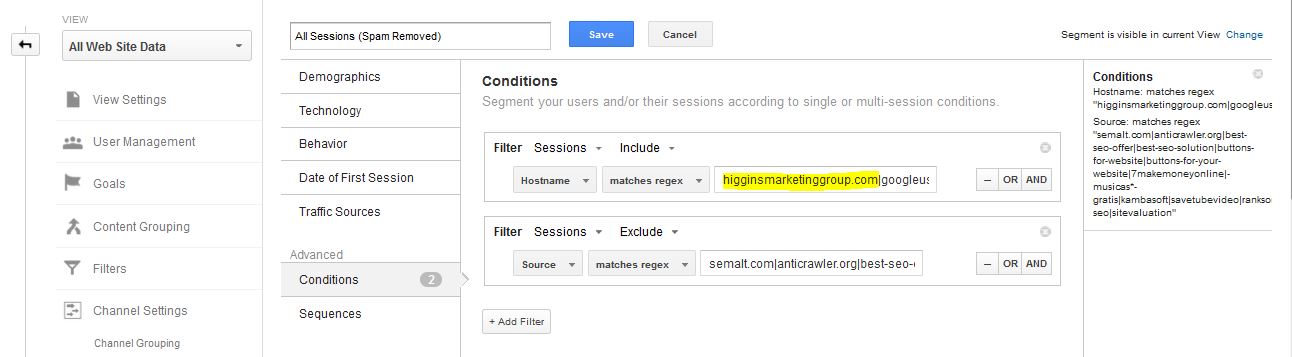 Higgins Marketing Group How to DE-SPAM Your Google Analytics Account in 5 Minutes - Edit2